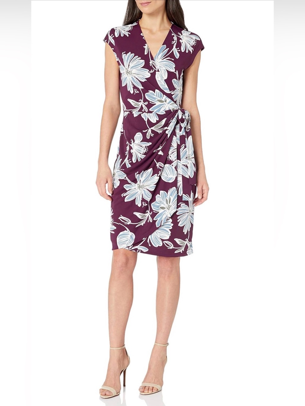 Lark & Ro Women's Cap-Sleeve V-Neck Compact Matte Jersey Wrap Dress | Medium